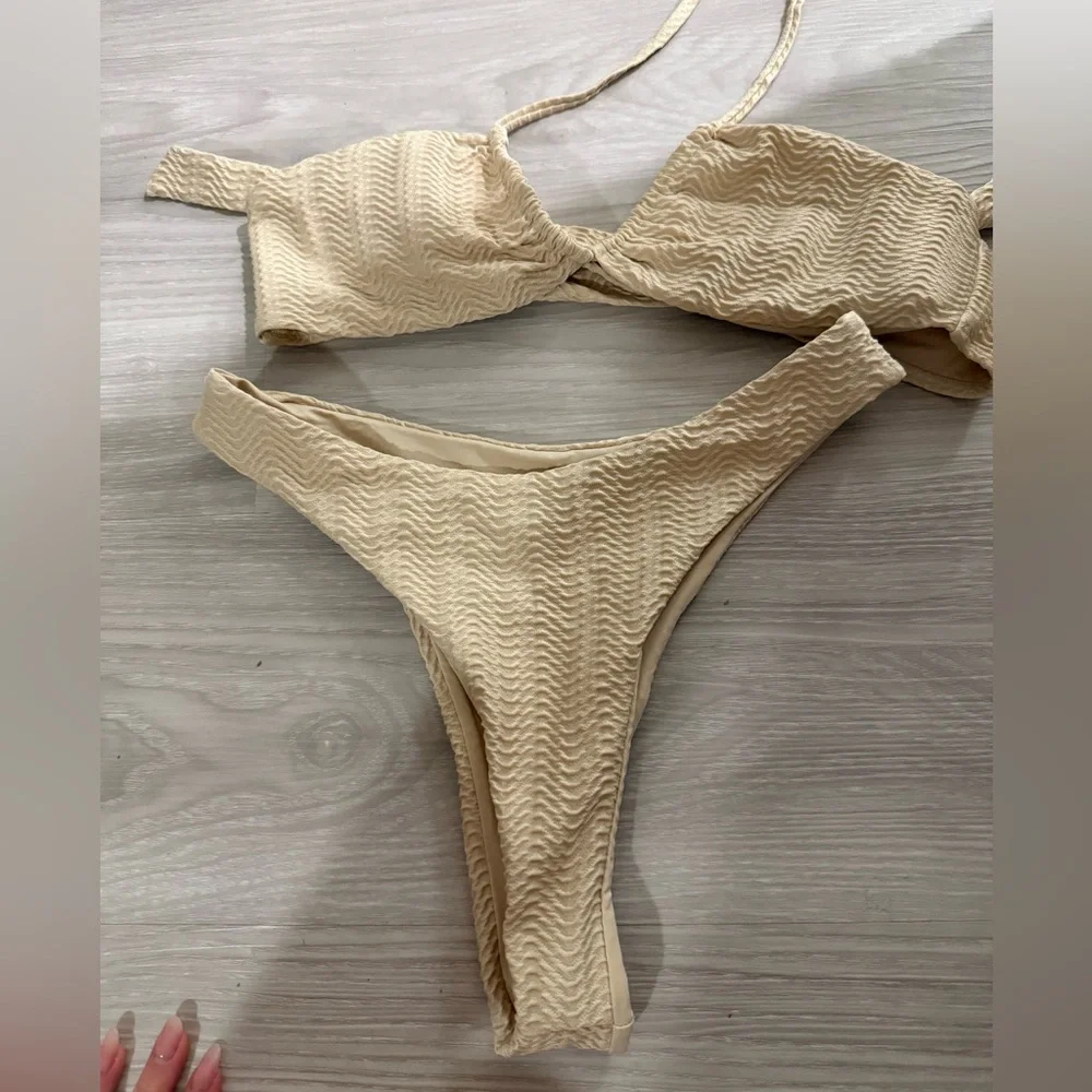 Monday Swimwear Beige Textured Bikini Set